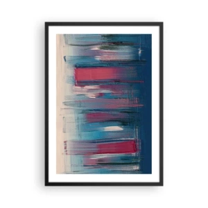 Pôster com moldura preta - Composição abstrata em tons de azul e vermelho - 50x70cm - Composição vertical em azul e vermelho - Decoração de parede moderna para a sala de estar e quarto ARTTOR
