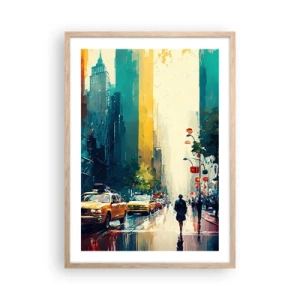 Pôster com moldura de carvalho claro - Nova York – até a chuva é colorida aqui - 50x70 cm