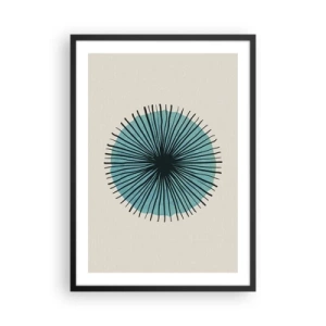 Pôster com moldura preta - Padrão geométrico em forma de círculo radial - 50x70cm - Radiante sobre o azul - Decoração de parede moderna para a sala de estar e quarto ARTTOR