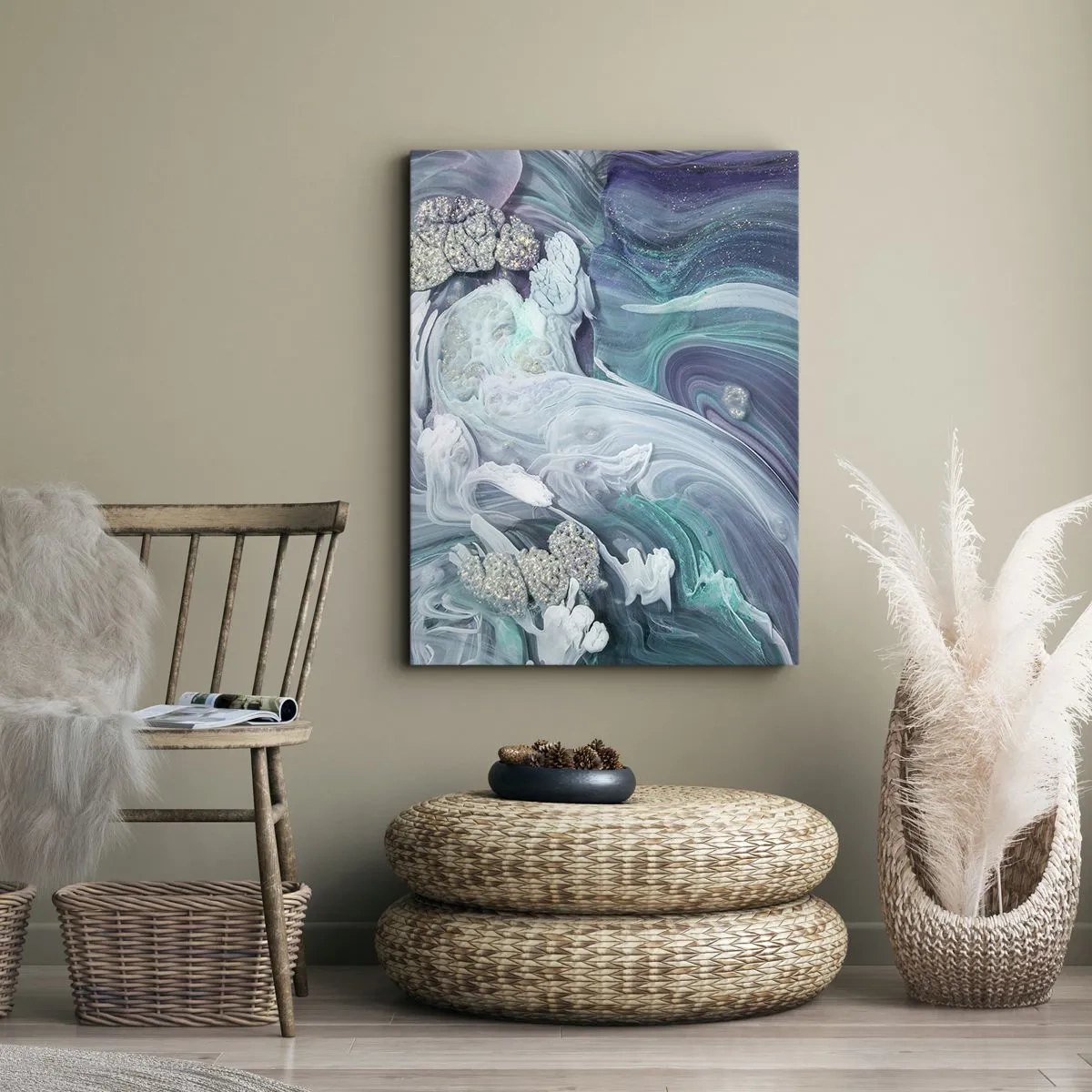 Quadro em tela - Correntes de azul - 55x100 cm