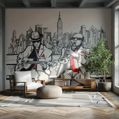 Papel de Parede Premium Sand - Improvisação nova-iorquina - Música, Jazz, Nova Iorque - 500x350 cm