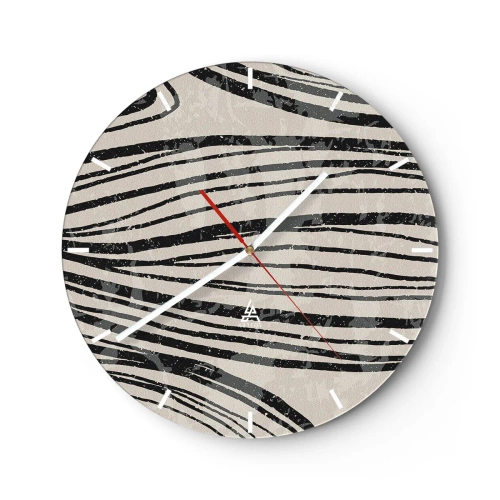 Relógio de parede - Relógio em vidro - Linhas pretas sobre fundo bege em arranjo rítmico - 30x30cm - Piscina em linha - Decoração de parede moderna para a sala de estar, cozinha e quarto ARTTOR