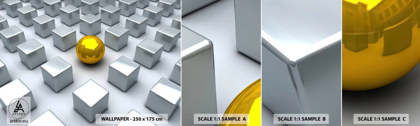 Amostra de Papel de Parede Standard Eco - Por que eu? Obras de arte geométricas - Abstração, 3D, Gráficos - 100x30 cm