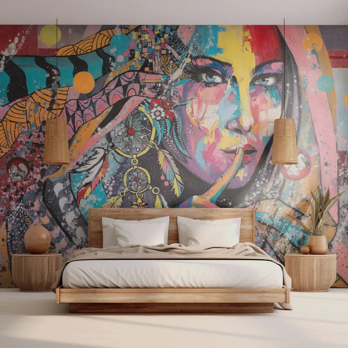 Papel de Parede Autocolante Deluxe Sticker - Fique em silêncio até compreender - Mulher, Retrato de uma mulher, Boho - 300x210 cm