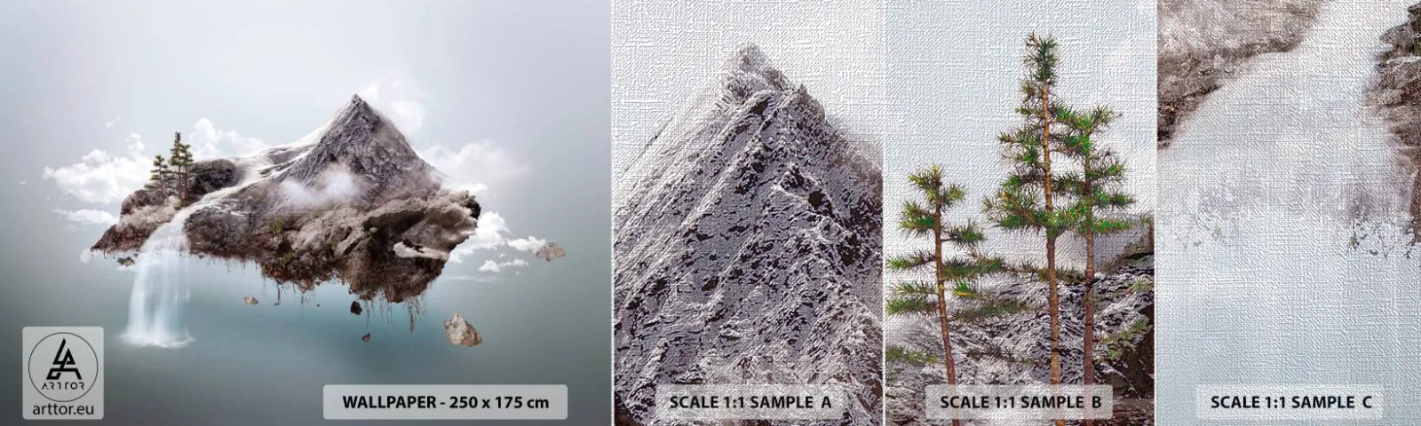 Amostra de papel de parede Premium Canvas - Pelos olhos de um surrealista - Abstração, Fantasia, Ilha - 100x30 cm