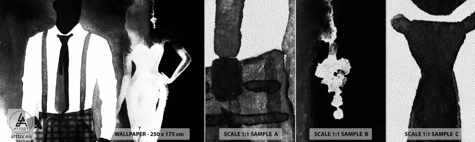 Amostra de papel de parede Premium Sand - Num clima noir - Abstração, Mulher e Homem, Moda - 100x30 cm