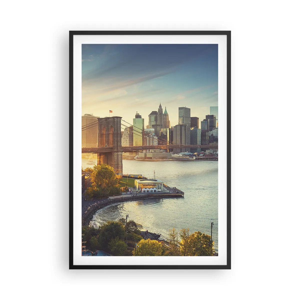 Pôster com moldura preta - O amanhecer da cidade grande - 61x91 cm