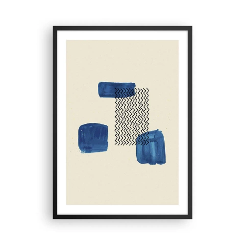 Pôster com moldura preta - Composição abstrata em tons de azul marinho com linhas - 50x70cm - Quarteto abstrato - Decoração de parede moderna para a sala de estar e quarto ARTTOR