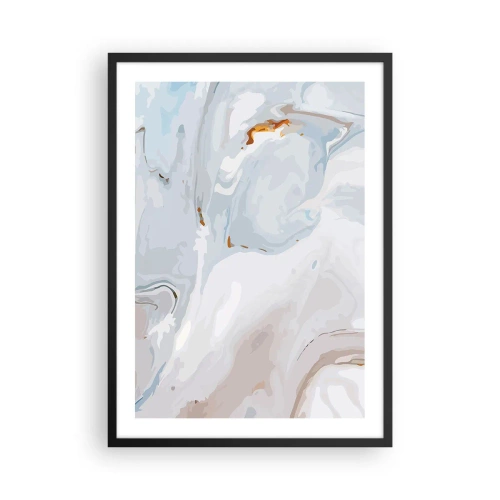 Pôster com moldura preta - Padrão de mármore em tons de azul com detalhes dourados - 50x70cm - Branco elevado - Decoração de parede moderna para a sala de estar e quarto ARTTOR