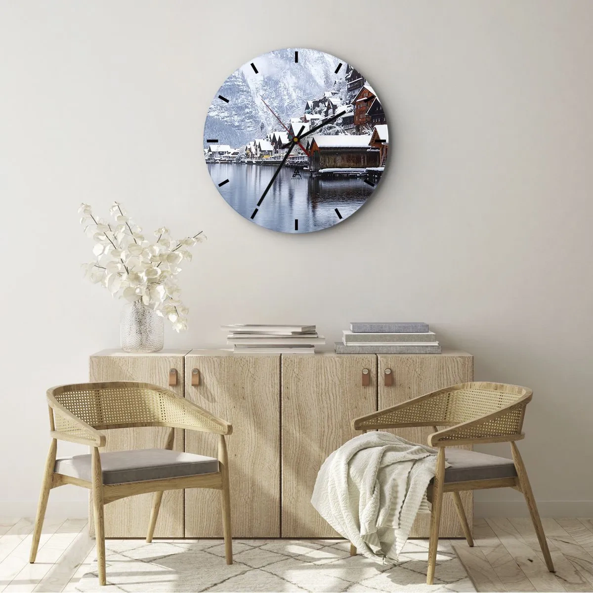 Relógio de parede - Relógio em vidro - Na decoração de inverno - 40x40 cm