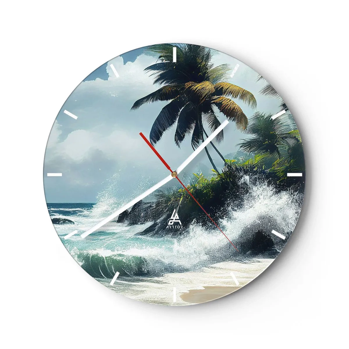 Relógio de parede - Relógio em vidro - Em uma costa tropical - 40x40 cm
