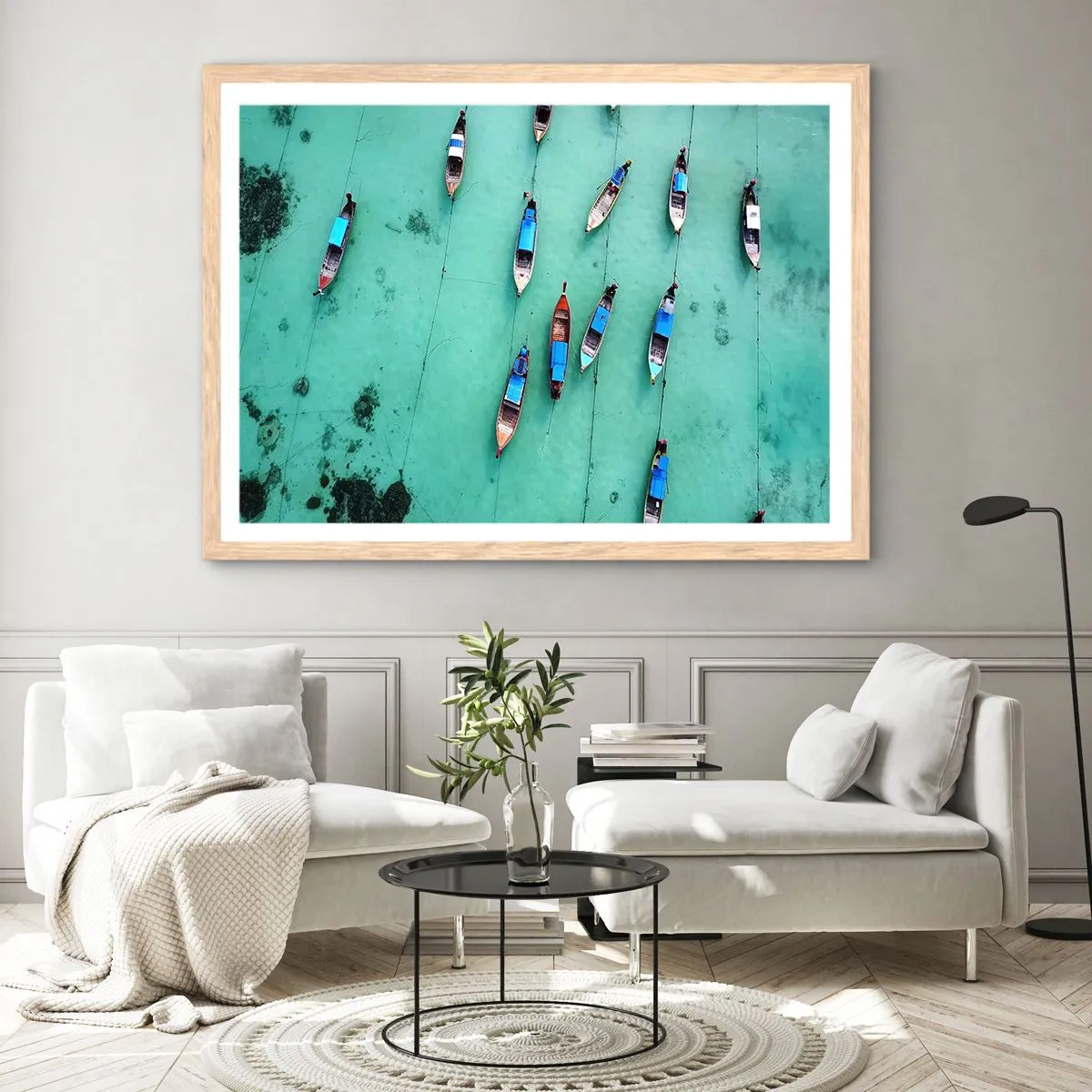 Pôster com moldura de carvalho claro - Na alegre expectativa - 100x70 cm