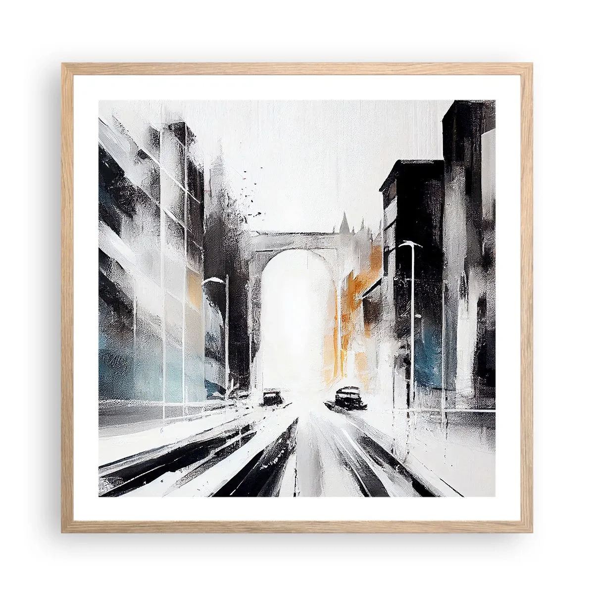 Pôster com moldura de carvalho claro - Estudo da cidade: arquitetura e movimento - 60x60 cm