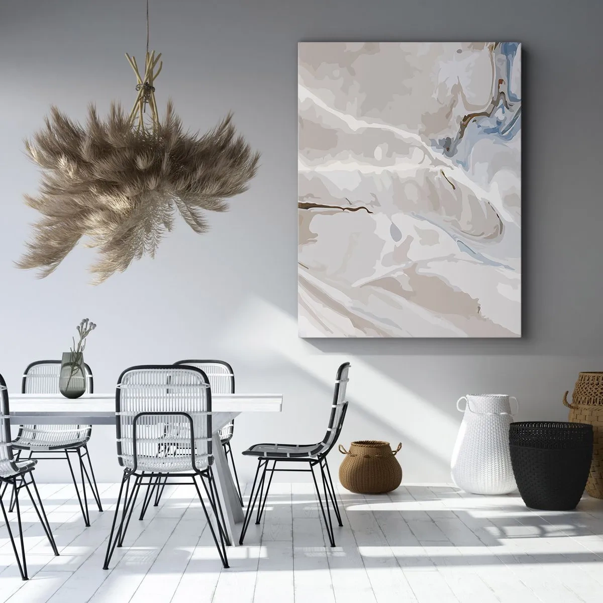 Quadro em tela - Meandros azuis sob branco - 50x70 cm
