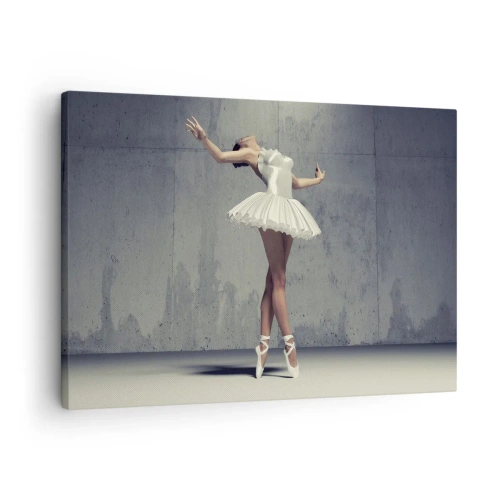Quadro em tela - Uma bailarina de vestido branco contra uma parede crua. - 70x50cm - Leve como um pássaro - Decoração de parede moderna para a sala de estar e quarto ARTTOR