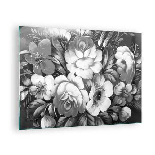 Quadro em vidro - Um elegante buquê de flores em tons de cinza - 70x50cm - A beleza em cinza - Decoração de parede moderna para a sala de estar e quarto ARTTOR
