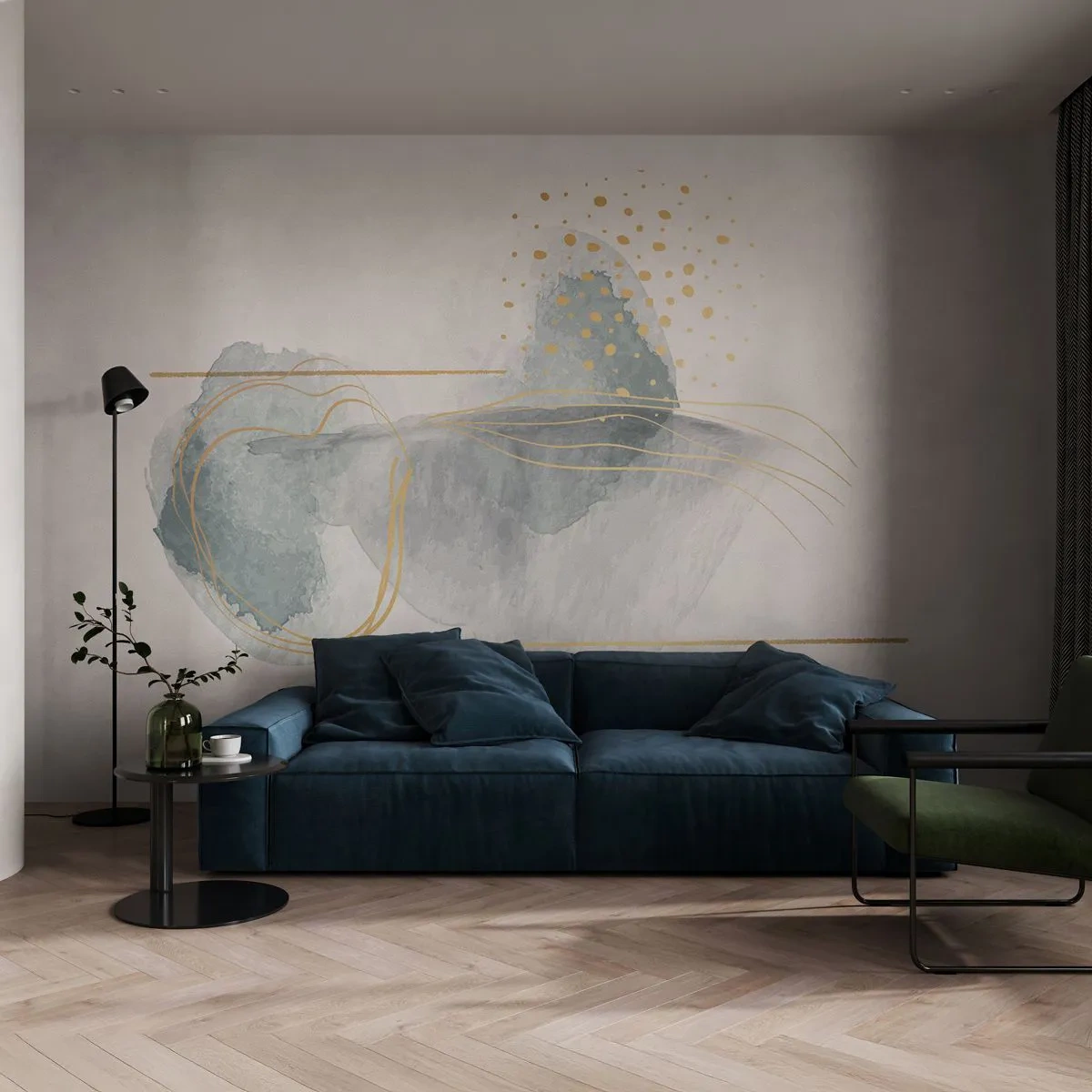 Papel de Parede Autocolante Deluxe Sticker - Sobre a relação entre o cinza e o dourado - Abstração, Pedaço, Formas interessantes - 250x175 cm