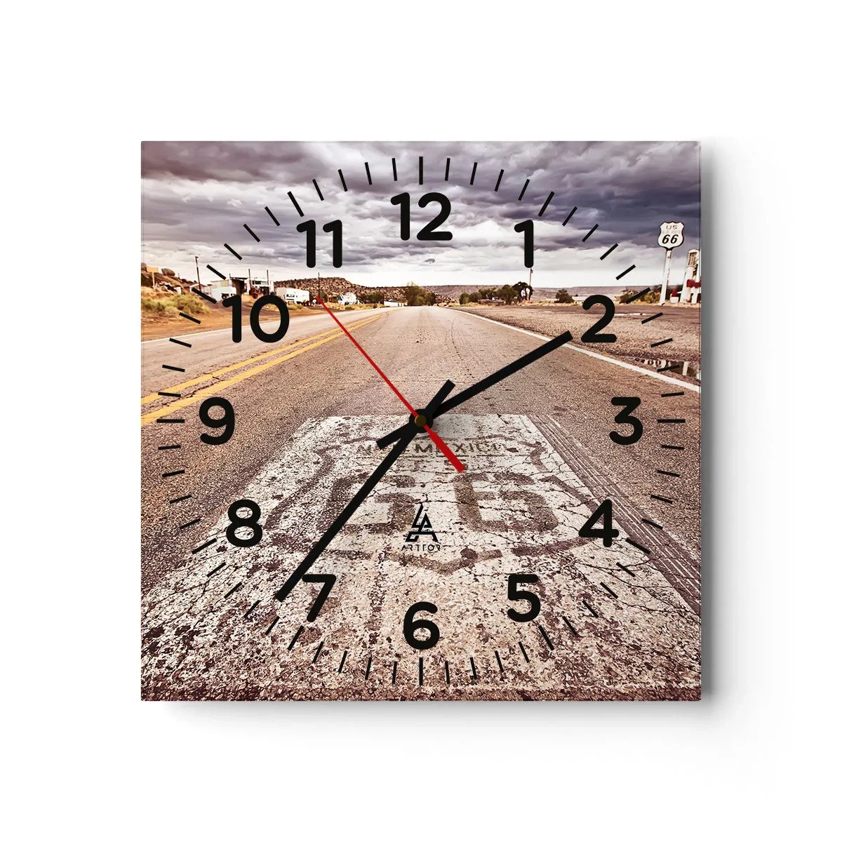 Relógio de parede - Relógio em vidro - Mother Road - uma lenda americana - 30x30 cm