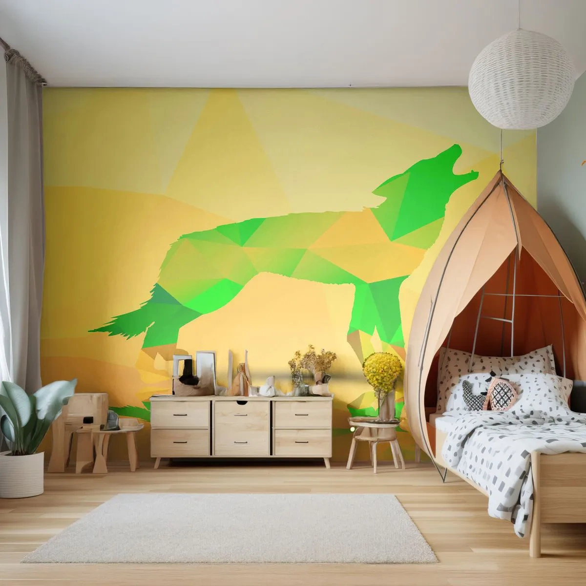 Papel de Parede Autocolante Deluxe Sticker - Lobo solitário - Animais, Lobo, Figura Geométrica - 250x175 cm