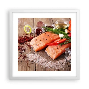 Pôster em moldura branca - Aventura norueguesa na cozinha - 40x40 cm