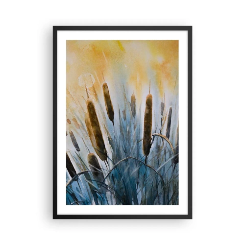 Pôster com moldura preta - Uma composição pictórica de juncos em luz quente - 50x70cm - O frio da água, o calor do sol - Decoração de parede moderna para a sala de estar e quarto ARTTOR