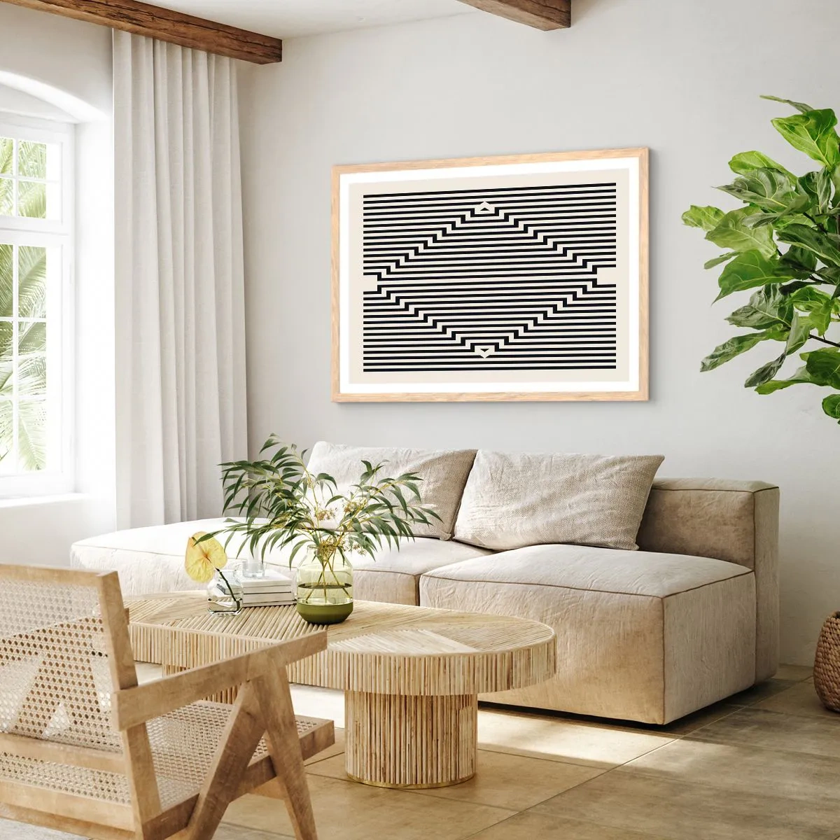 Pôster com moldura de carvalho claro - Ilusão geométrica - 40x30 cm
