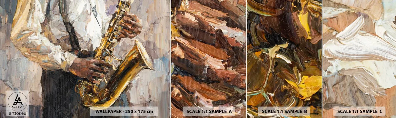 Amostra de Papel de Parede Standard Eco - Hora do solo - Saxofone, Música, Pintura - 100x30 cm