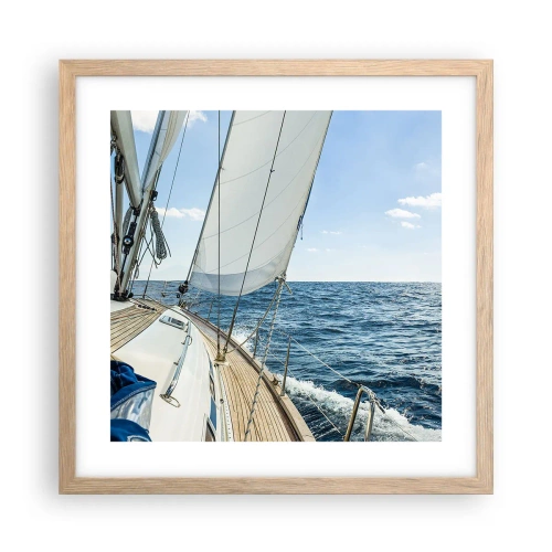 Pôster com moldura de carvalho claro - Ahoy, aventura - 40x40 cm
