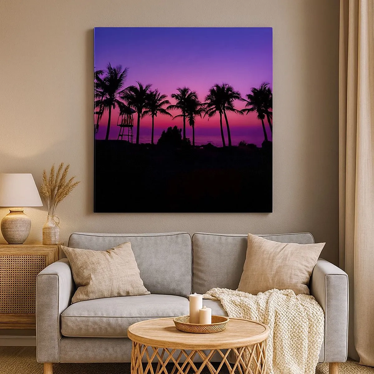 Quadro em tela - Uma noite sob as palmeiras - 30x30 cm