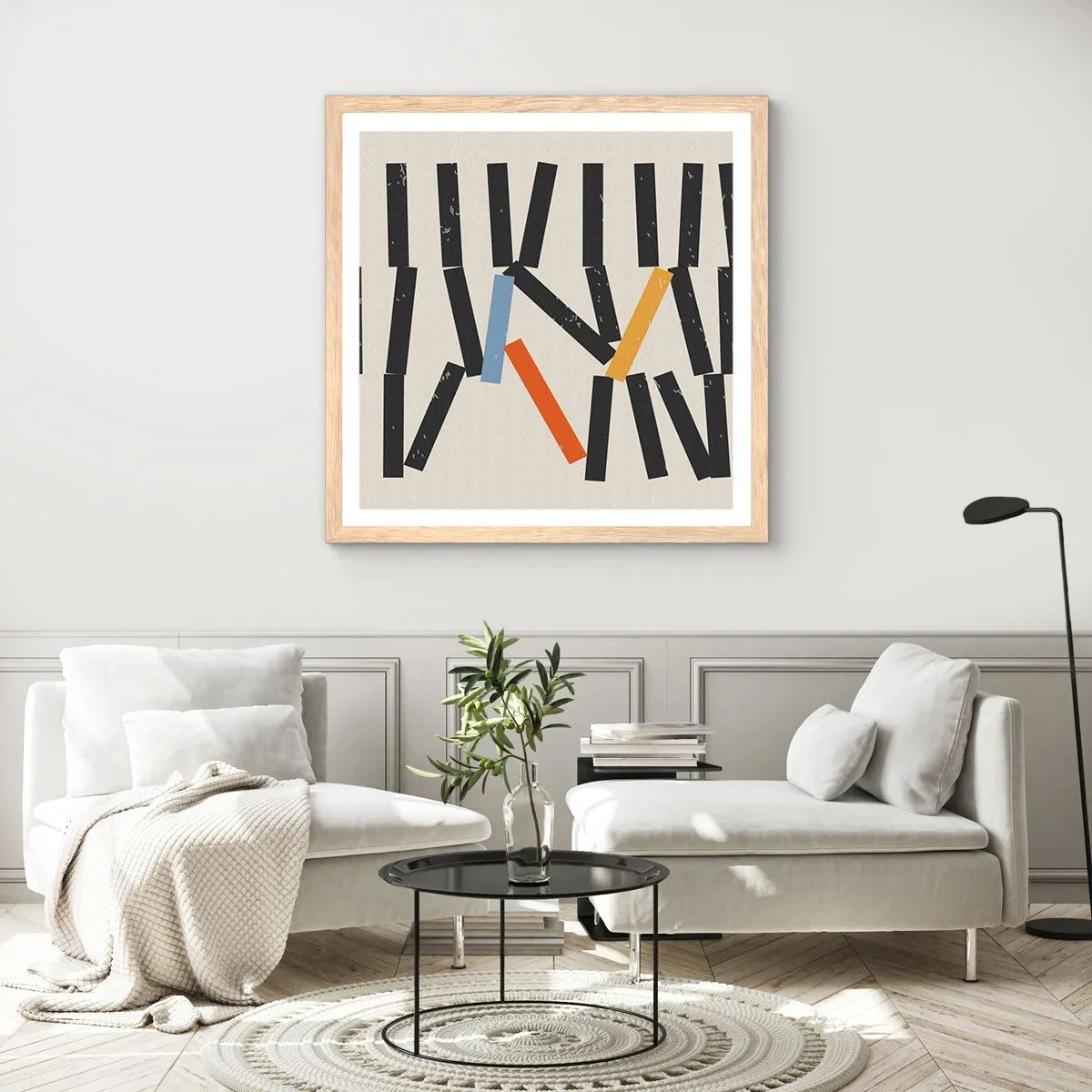 Pôster com moldura de carvalho claro - Dominó – composição - 60x60 cm