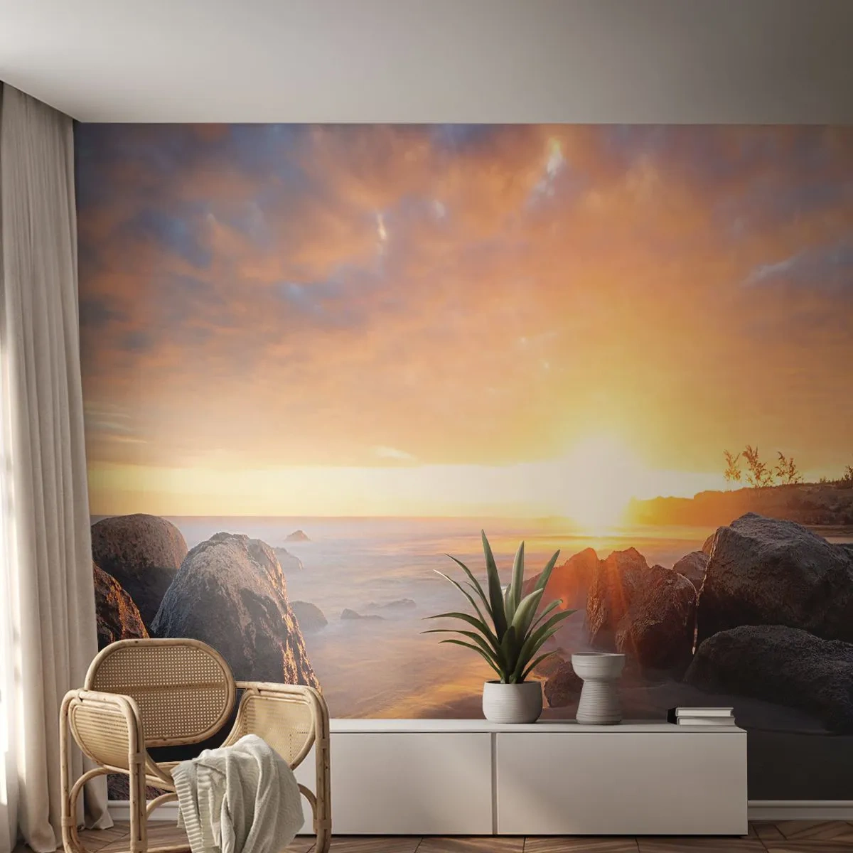 Papel de Parede Standard Eco - A brisa luminosa da noite - Paisagem, Mar, Nascer do sol - 200x140 cm