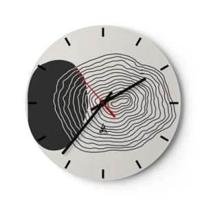 Relógio de parede - Relógio em vidro - Linhas abstratas formando padrões concêntricos em um fundo claro. - 30x30cm - Duração e vibração - Decoração de parede moderna para a sala de estar, cozinha e quarto ARTTOR