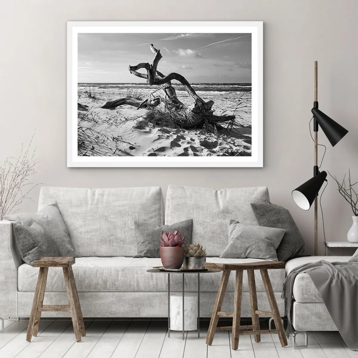 Pôster em moldura branca - Escultura do mar - 100x70 cm