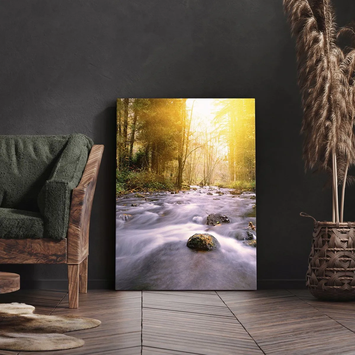 Quadro em tela - Malaquita em um cenário de ouro e prata - 80x120 cm