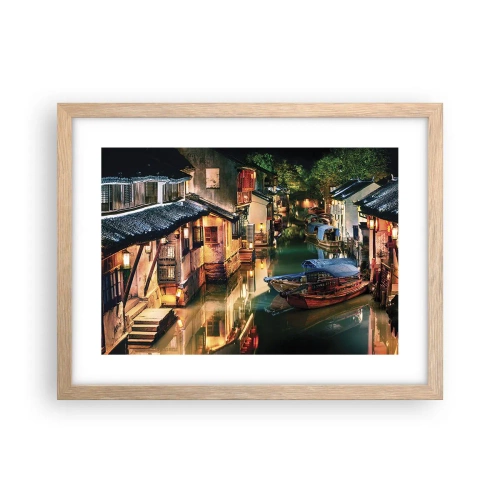 Pôster com moldura de carvalho claro - Uma noite em uma rua chinesa - 40x30 cm