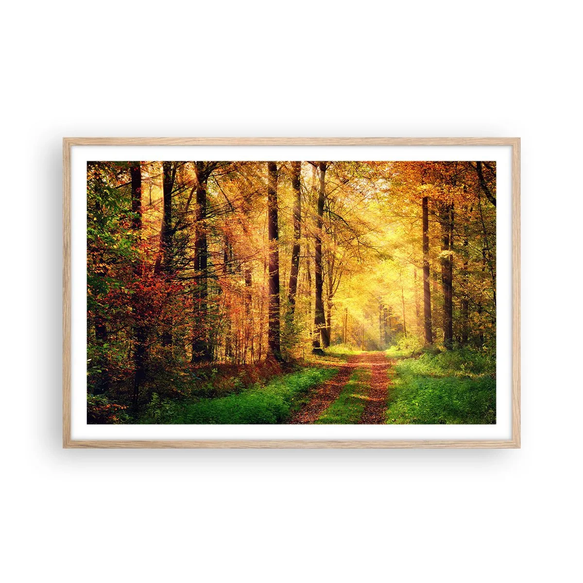 Pôster com moldura de carvalho claro - Silêncio dourado da floresta - 91x61 cm