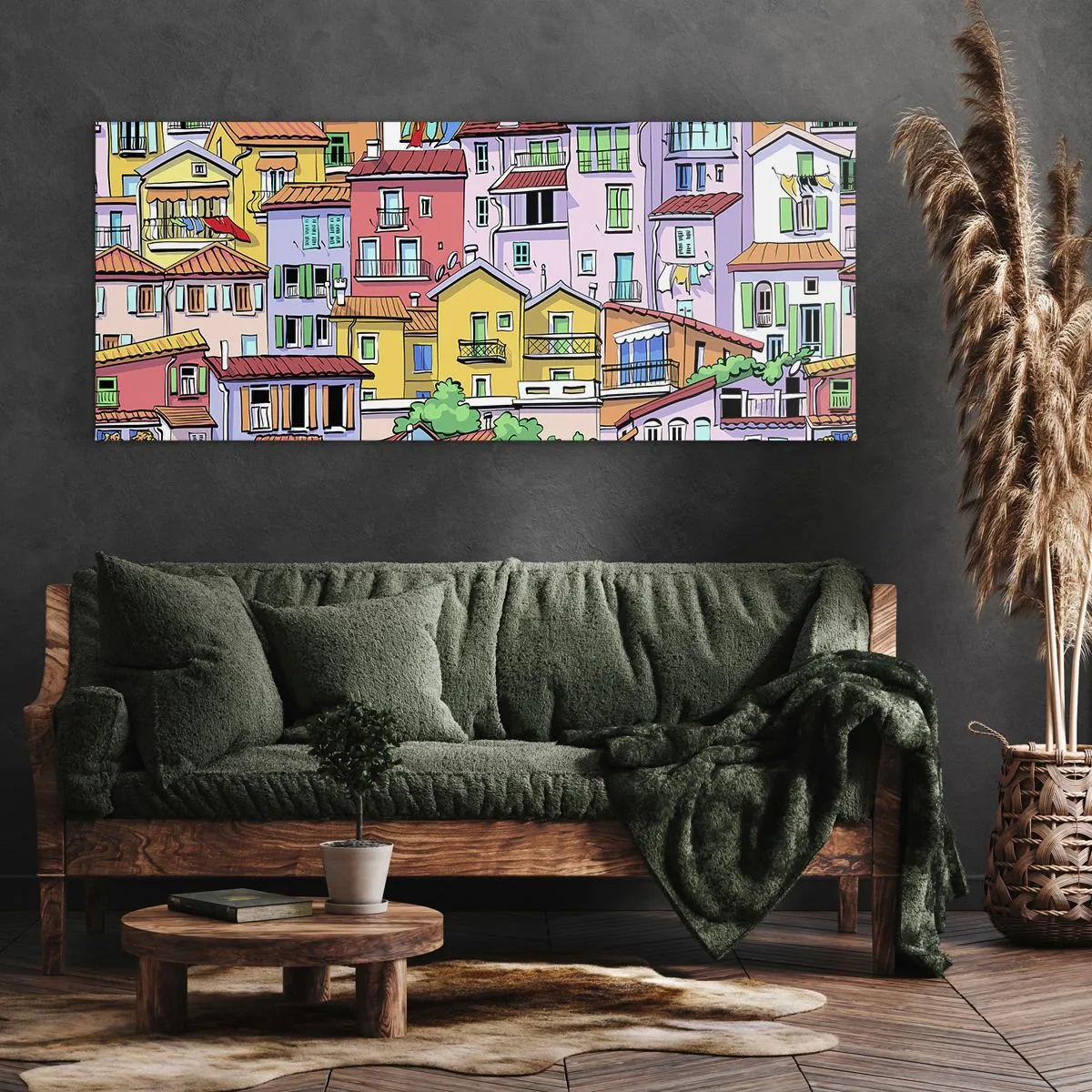 Quadro em tela - Cidade divertida - 90x30 cm