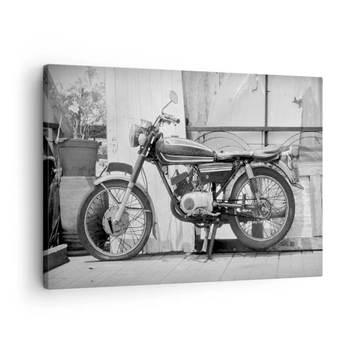 Quadro em tela - Foto em preto e branco de uma motocicleta clássica - 70x50cm - O clássico acima de tudo - Decoração de parede moderna para a sala de estar e quarto ARTTOR