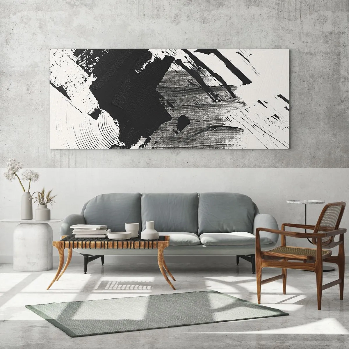 Quadro em vidro - Abstração – expressão do preto - 100x40 cm