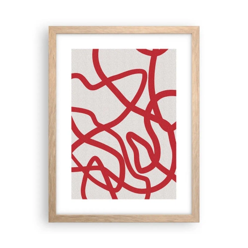 Pôster com moldura de carvalho claro - Vermelho em branco - 30x40 cm