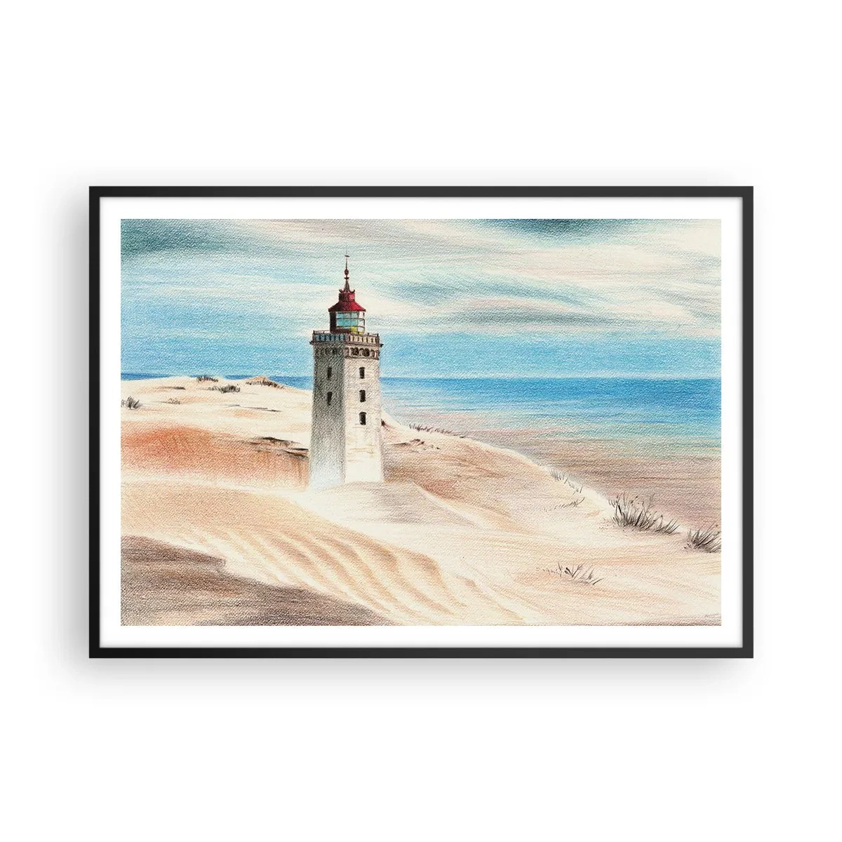 Pôster com moldura preta - Sempre a olhar para o mar - 100x70 cm