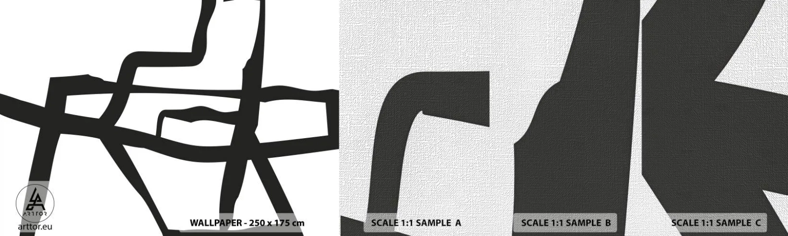 Amostra de papel de parede Premium Canvas - Projeto preto e branco - Linha, Preto e branco, Abstracionismo - 100x30 cm