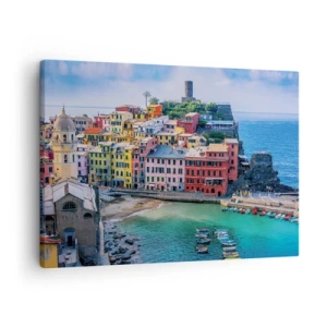 Quadro em tela - Uma cidade litorânea colorida com um porto pitoresco - 70x50cm - Cidade mágica mediterrânea - Decoração de parede moderna para a sala de estar e quarto ARTTOR