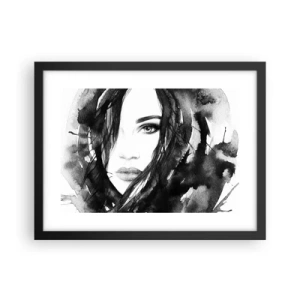 Pôster com moldura preta - Retrato de uma dama a preto e branco - 40x30 cm
