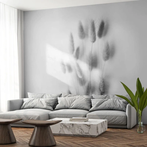 Papel de Parede Premium Canvas - Grama fofa - Grama, Preto e branco, Flores - 400x280 cm