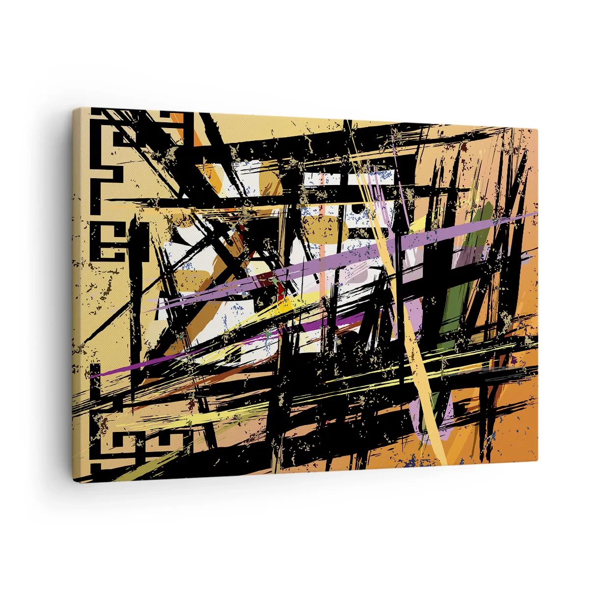 Quadro em tela - Linhas e formas abstratas em um fundo bege - 70x50cm - Corte afiado - Decoração de parede moderna para a sala de estar e quarto ARTTOR