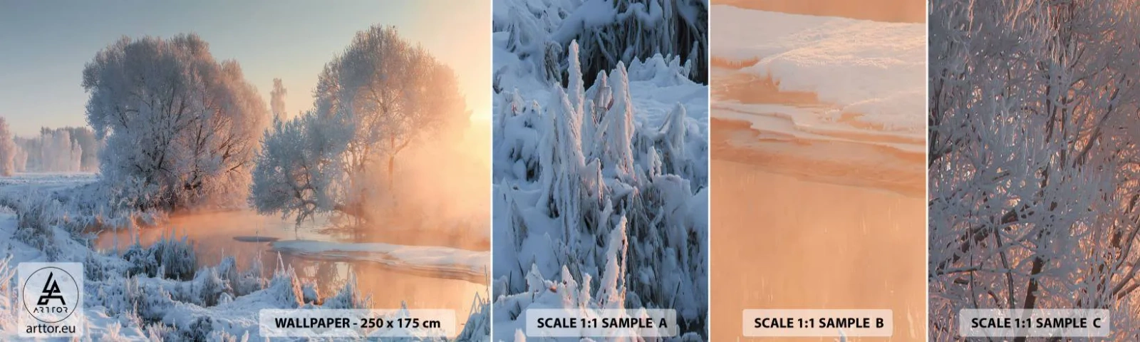 Amostra de papel de parede autocolante Deluxe Sticker - Tudo brilha como cristal ao sol - Paisagem, Inverno, Rio - 100x30 cm