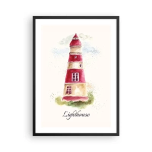 Pôster com moldura preta - Ilustração em aquarela de um farol sobre fundo claro - 50x70cm - Sempre há clima - Decoração de parede moderna para a sala de estar e quarto ARTTOR