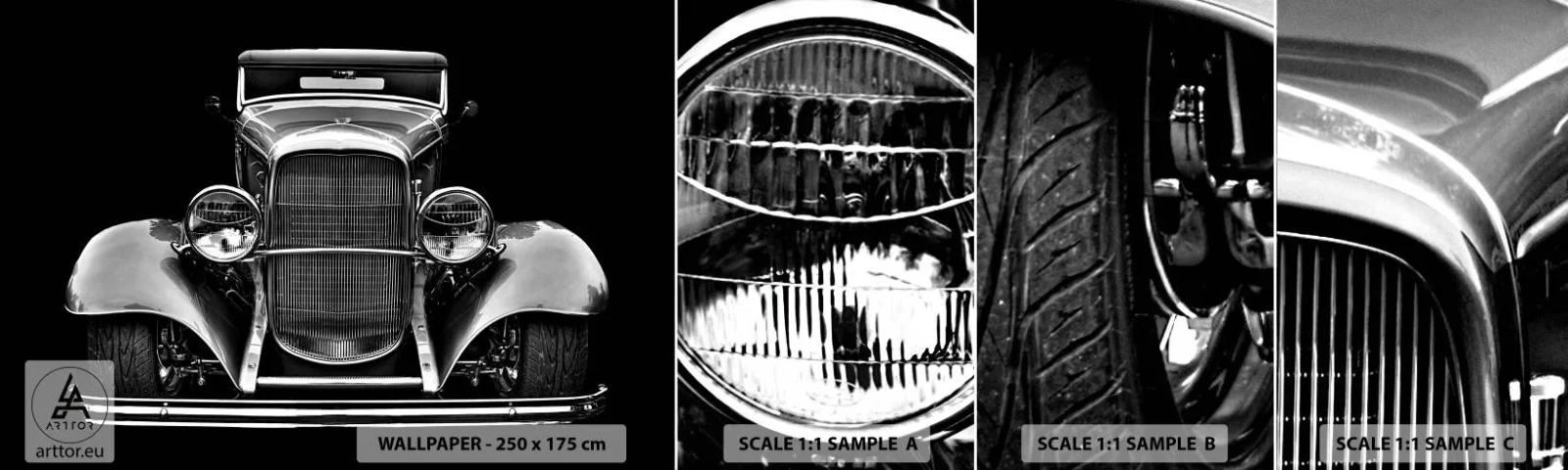 Amostra de Papel de Parede Standard Eco - Um verdadeiro general - Retrô, Carro, Clássico - 100x30 cm
