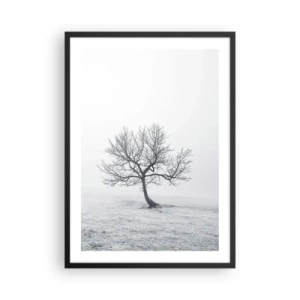 Pôster com moldura preta - Uma paisagem minimalista com uma árvore solitária em um cenário de inverno. - 50x70cm - Contra o nada - Decoração de parede moderna para a sala de estar e quarto ARTTOR